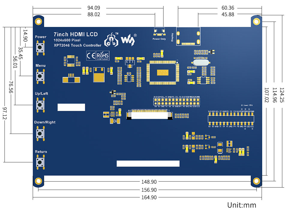 7inch Resistive Touch Screen LCD (C Grade), 1024×600, HDMI, IPS, Various Systems Support