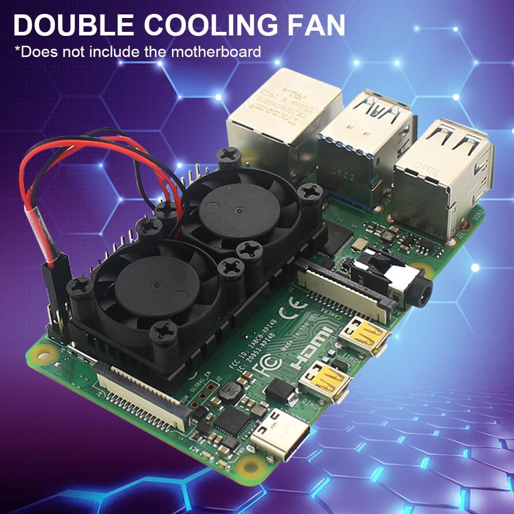 5V Dual Cooling Fan For Raspberry Pi 4 Radiator with Thermal Adhesive