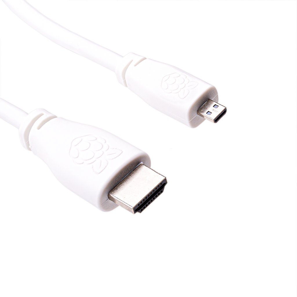 Official Raspberry Pi Micro HDMI to Standard HDMI (A/M) Cable- 1m, White